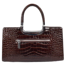 Womens Real Leather Print Shoulder Bag Top Handle Handbag Glenda (Brown)