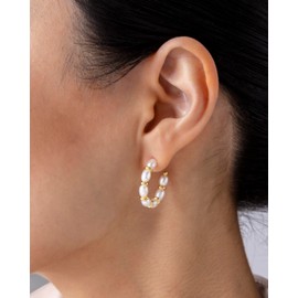 PAVOI 18K Yellow Gold Plated Sterling Silver Posts Pearl Hoop Huggies for Women | Freshwater Pearl Earring Pair