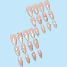 Hkanlre Almond Fake Nails Tips Full Cover False Medium Gradient Nails Press on Butterfly Nails for Women 24PCS