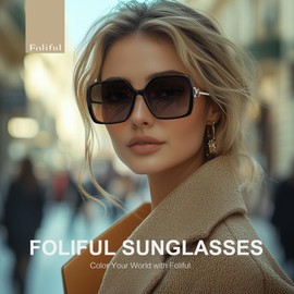 Foliful Oversized Square Sunglasses for Women Retro Womens Sunglasses Trendy Fashion Ladies Sun glasses Outdoor Shades, Creamy White/Gradient Gray and Brown Lens