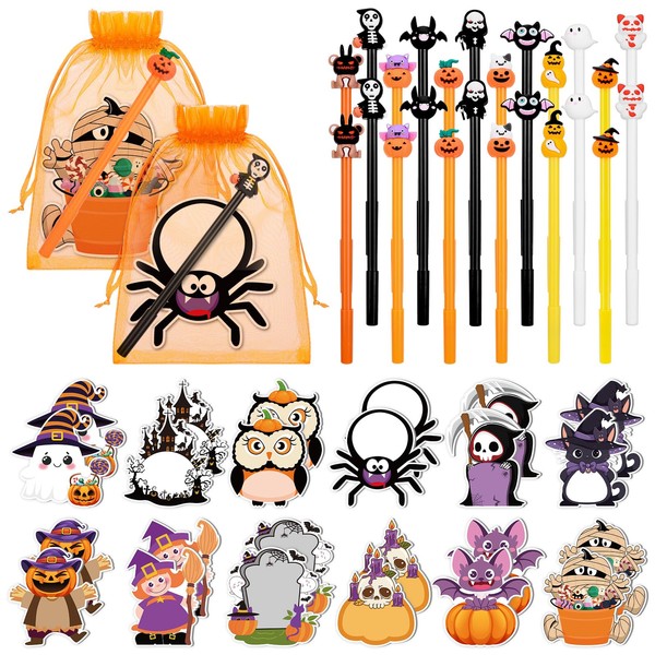 24 Sets Halloween Sticky Notes and Pens, Weird Sppoky Sticky
