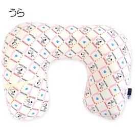 スヌーピー トラベル ネックピロー スクエア柄 アイボリー