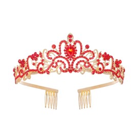 yuruyi Queen Crown for Women with Combs，Princess Crown Tiara for Bride, Red Rhinestone Tiaras and Crowns for Women, Hair Accessories for Bride Party Bridesmaids Bridal Prom