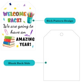 Back to School Gift Tags - 50Pcs First Day of Schools Tags with String Star Welcome Back to School Party Favor Gift Tag for Classroom Party Decor Supply, Swwet Decorations for Students Teachers Staff