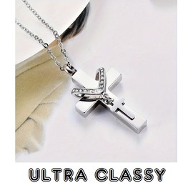 Fashion Jewelry LARGE CROSS URN ASH MEMORIAL CREMATION Pendant 20" 925 Sterling Silver Necklace
