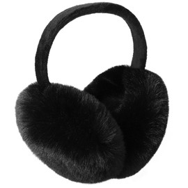 Simplicity Unisex Warm Faux Furry Winter Outdoor EarMuffs Foldable Ear Warmer, A_1 Pcs Black Foldable, One Size