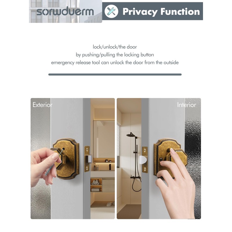 SORWDUERM 1 Pack Antique Brass Door Knobs Interior Privacy Door