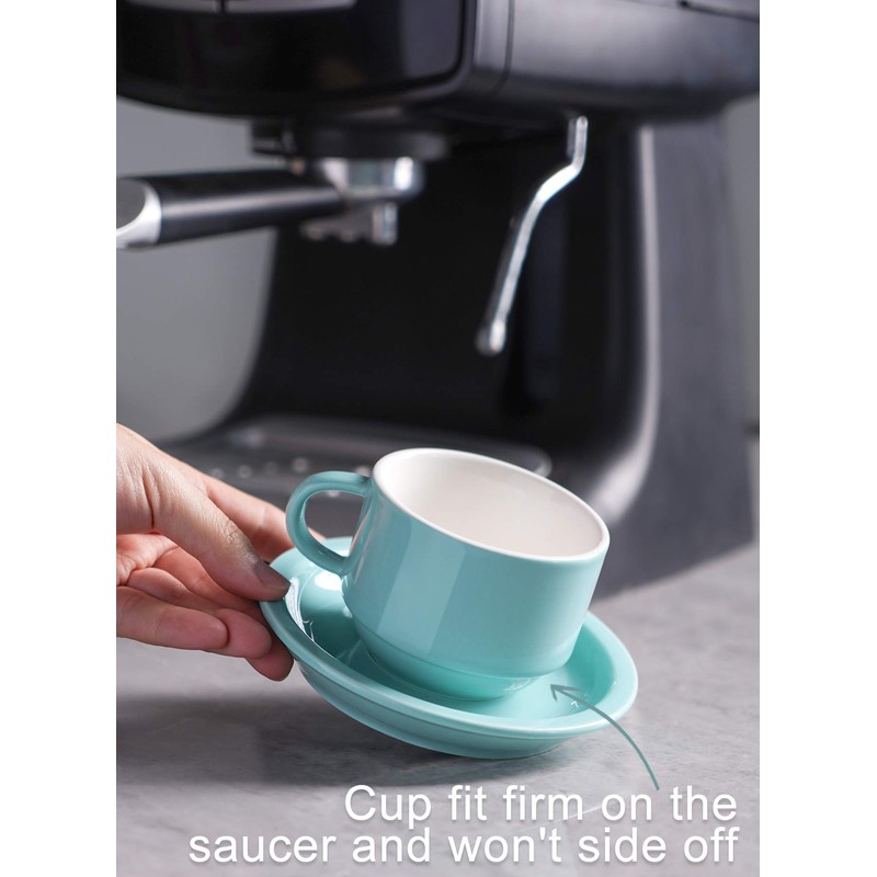 Sweese 405.402 Porcelain Stackable Espresso Cups with Saucers and Metal
