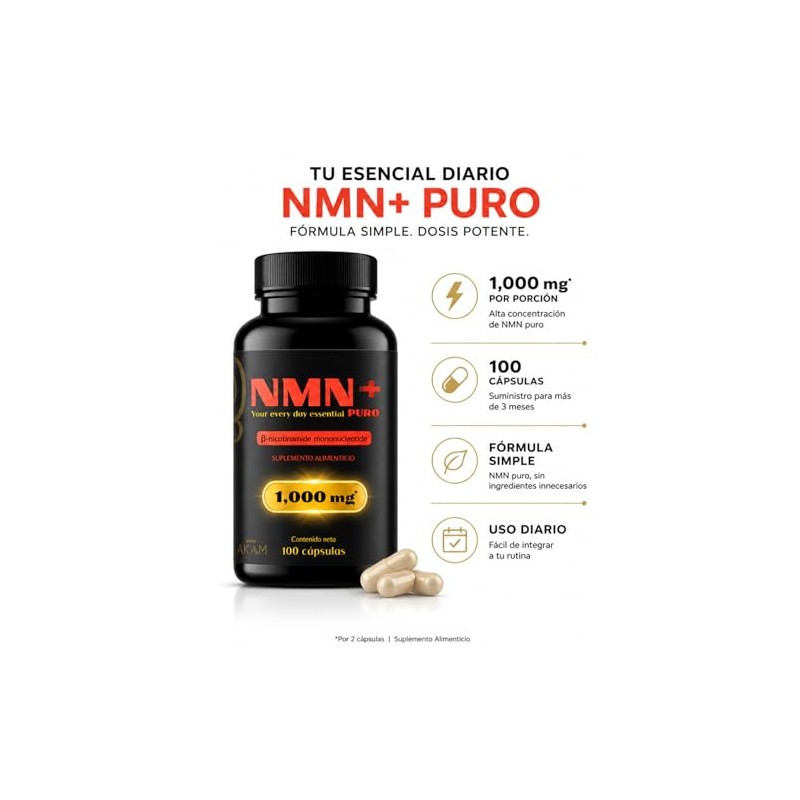 AKAM NMN 1000mg + Nicotinamide |Suplemento Vegano y Sin Gluten