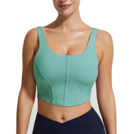 PERSIT Women Crop Corset Top - Square Neck Sports Bra Workout Gym Casual Tank top with Built-in Bra