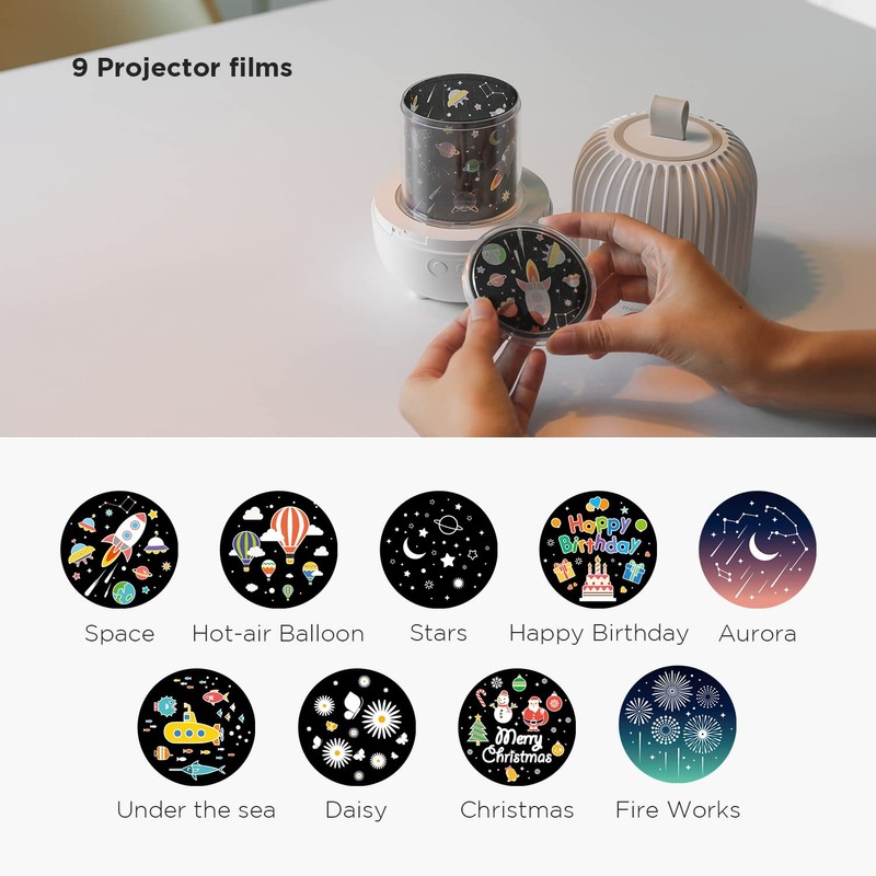 mooas Rotating Projector Melody Nightlight (White), 360° Rotating Nightlight, Wonderland