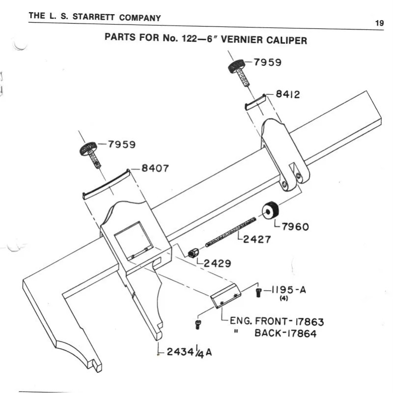 Starrett PT07959 Clamp Screw ONLY for 122-6 Vernier Caliper, 6"
