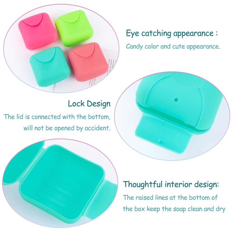 AUEAR, 4 Pack Candy Color Portable Soap Box Holder Plastic
