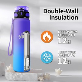 KollyKolla Stainless Steel Drinking Bottle, 1 Litre, Thermos Flask with Straw, Metal Thermos Flask, Double-Walled, BPA-Free, Suitable for Carbonated Drinks, Insulated Flask for Camping, Children