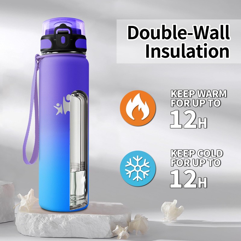 KollyKolla Stainless Steel Drinking Bottle, 1 Litre, Thermos Flask with