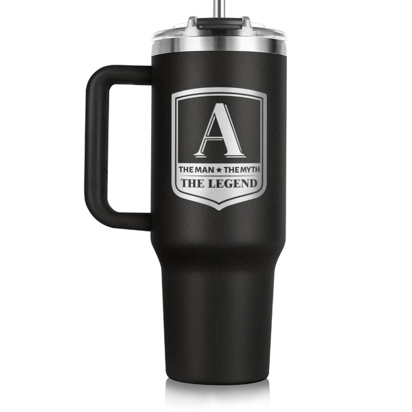 leebbsin Gifts for Men, Initial 40oz Tumbler with handle and