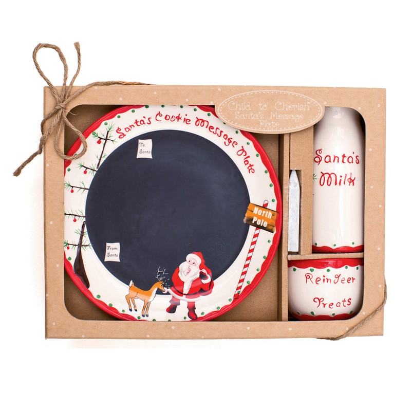 Child to Cherish Santa's Message Plate Set, Santa Cookie Plate,