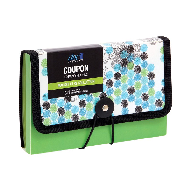 DocIt Organizer Coupon File, Designer Market Tiles, 13-Pockets Expanding File,