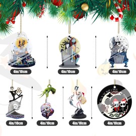 Nightmare Before Christmas Ornaments 2024, Acrylic Christmas Hanging Ornaments, 2D Flat Christmas Decorations Ornaments for Christmas Tree Party Supplies for Home Car Interior Decor (F)