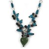 Avalaya Romantic Glass and Ceramic Bead Heart Pendant Charm Necklace
