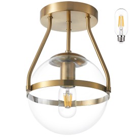 Bagood 8 Inch Mid Century Ceiling Light Modern Gold Semi Flush Mount Ceiling Light with Clear Glass Shade Globe Semi Flush Mount Ceiling Light Fixture for Bedroom Hallway Bathroom Foyer (Bulb Incl.)