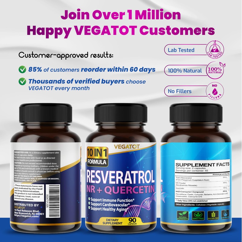 VEGATOT 10 in 1 High Strength Resveratrol with Quercetin Healthy