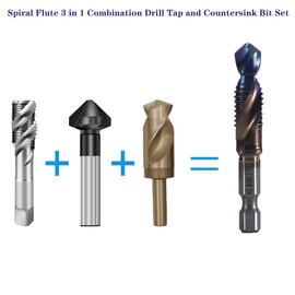 6-Piece Combination Drill Bit Set, HSS Bit Set, 3-in-1 Drill Bit Set, Tap with 1/4 Inch Hex Shank, M3-M10, Blue