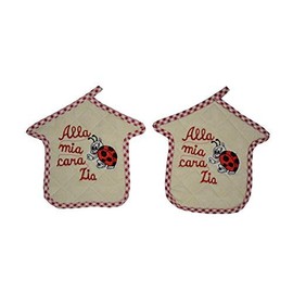 Trama Toscana 1 pair of pot holders in the shape of a house with embroidery on Mia Cara Zia in red colour