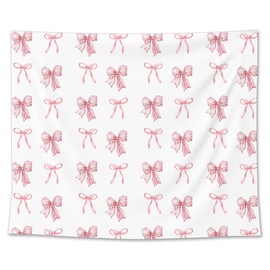 EGBTL Coquette Preppy Tapestry, Preppy Pink Bow Wall Tapestry for Girls Room, Girly Pink Ribbon Bows Tapestries Wall Hanging Decor for Girls Bedroom College Dorm Apartment, 50x60 Inches