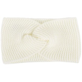 styleBREAKER 04026054 Women's Fine Knit Headband with Twist Knot, Garter Stitch Pattern, Warm Winter Headband, Colour: Cream/White