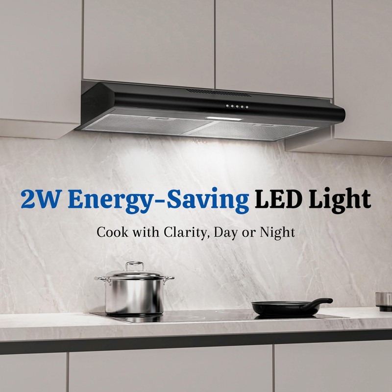 FIREGAS Black Under Cabinet Range Hood 30 Inch, Ducted/Ductless Convertible