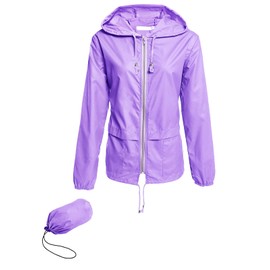 Hount Womens Foldable Hooded Raincoats Lighweight Casual Windbreaker Coats Plus Size (Light Purple,L)