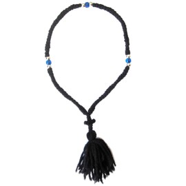 IconsGr Handmade Blessed Christian Orthodox Komboskoini Prayer Rope 100 Knots Wool Pendant black