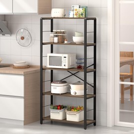 FOLUBAN 5 Tier Tall Bookshelf, Industrial Bookshelves and Bookcases, Modern Rustic Wood and Metal Book Shelf for Bedroom, Living Room and Home Office, Oak