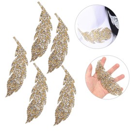 Rhinestones Patches, 5Pcs Leaves Pattern Rhinestones Applique Iron on Patches for DIY Clothes Backpacks Jeans T-Shirt Caps(Gold)