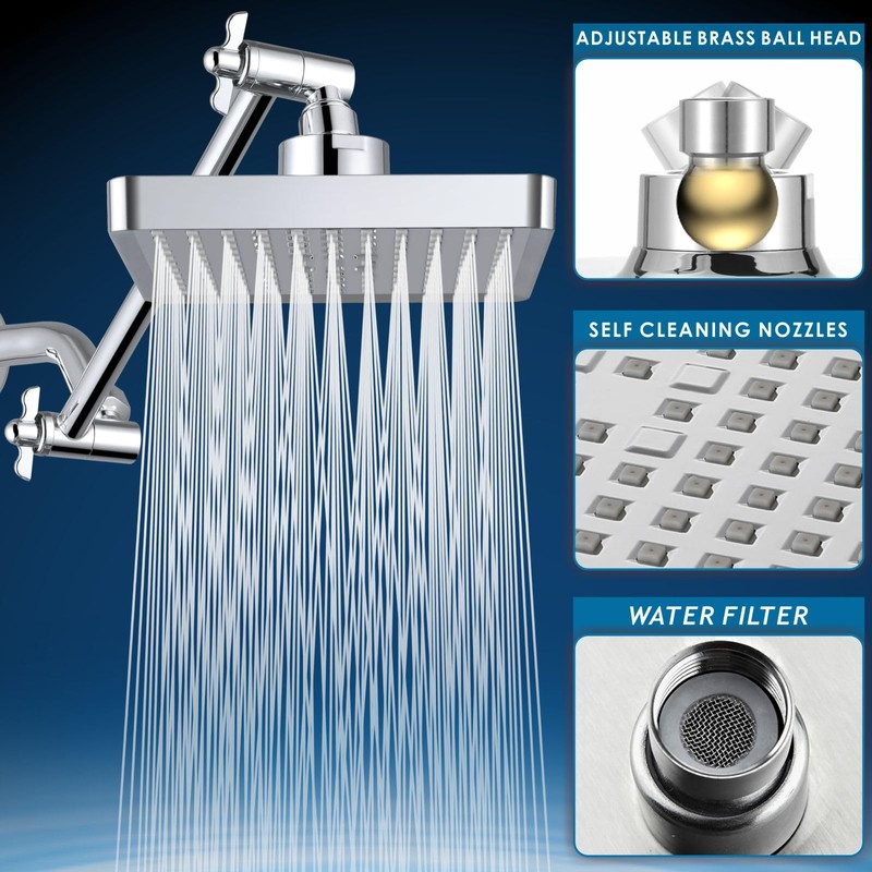 Nuodan High Pressure Rain Shower Head with 11'' Extension Arm