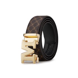 VANNANBA Letter M Belt for Men，Luxury Stylish Designer Belts with M Buckle Gold Black