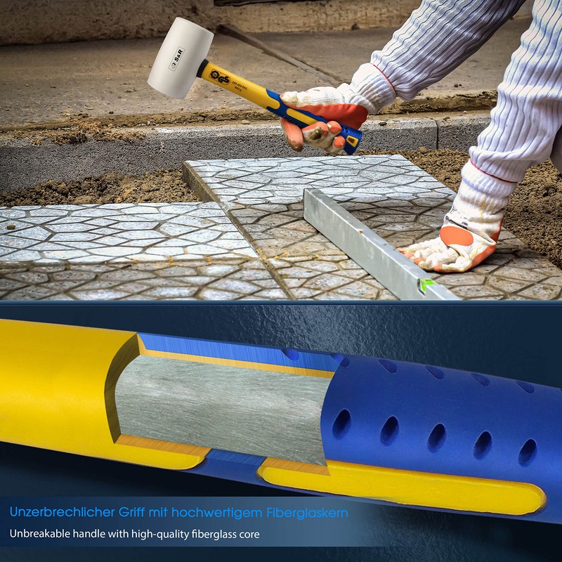 S&R Rubber Mallet White, 55mm Diameter, 450g Head Weight, Fiberglass