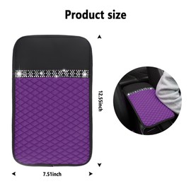 Figpade Bling Center Console Cover with Colorful Crystal Rhinestones,Anti-Scratch PU Leather Arm Rest Cover for Car,Waterproof Middle Console Cover of Car Decor for Most Vehicles (Black/Purple)