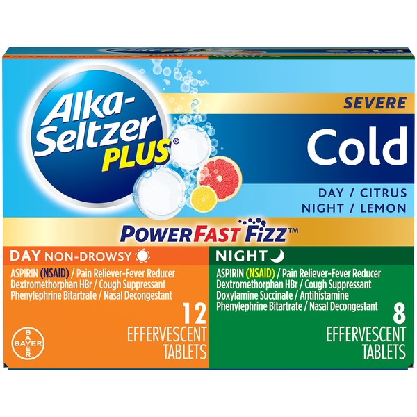 Alka-Seltzer Plus Severe Day + Night Cold PowerFast Fizz Effervescent Tablets, 20ct