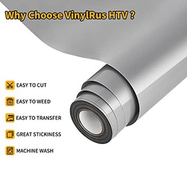 VinylRus Heat Transfer Vinyl-12‚Äù x 20ft Silver Iron on Vinyl Roll for Shirts, HTV Vinyl for Silhouette Cameo, Cricut, Easy to Cut & Weed