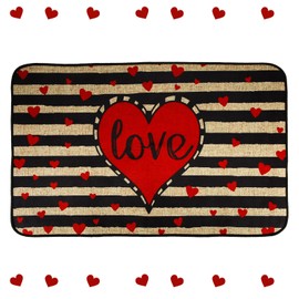 NQEUEPN Valentines Day Doormat & Anti-Skid Backing, 31.5x19.69 Valentine Day Door Mat Stripe Heart Welcome Mat Rubber Heart Entrance Mat/Rug Decorative Floor Mat Low-Profile for Indoor Outdoor Home