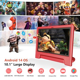 ITDULCET Kids Tablet, 10 inch Android 14 Tablet for Kids, 8GB RAM 64GB ROM Octa-Core Fast-Charging Battery Toddler Tablets with Shockproof Case, Bluetooth, WiFi, Parental Control, Dual Camera, GPS