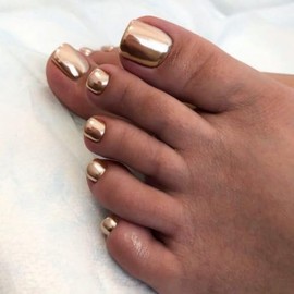 Uñas Postizas De Bronce Cromado Para Mujer, Uñas Postizas Aurora, Uñas Acrílicas Cortas Cuadradas, Uñas Postizas Marrones Reutilizables, Ajuste Natura