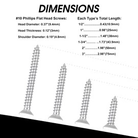 White Head 50 PCS #10X3" Stainless Steel Phillips Flat Head Wood Screws,Stainless Steel 18-8 A2(304) Screw,Home Screw Kit by QISHENG
