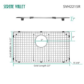 Serene Valley Sink Bottom Grid 22" X 14-1/2", Rear Drain with Corner Radius 3/16", Sink Protector SVH2215R