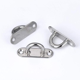 HOMPER 6Pcs M5 304 Stainless Steel Oblong Pad Eye Plate and 6Pcs Carabiner Clips, Marine Hardware Staple Hook Loop With 12 Screws and Plastic Plugs