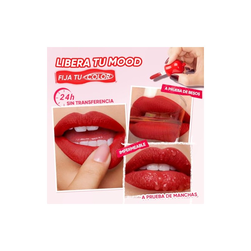 Lip Tint con Cadena, Tinta para labios, Acabado Mate, 24H