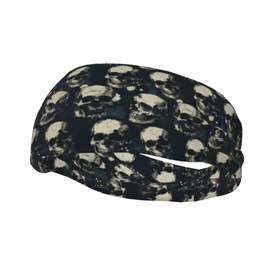 Skull Sports Headband Hair Band Moisture Wicking Sweatbands Head Bands for Women Men Running Yoga Gym Fitness Workouts