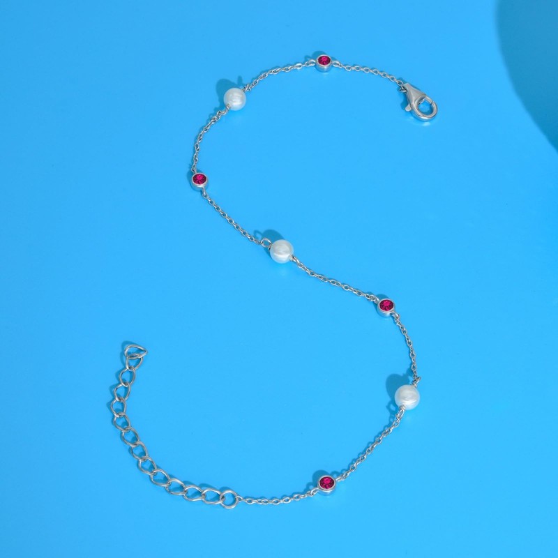 E 925 Sterling Silver Ankle Bracelet for Women, Dainty Cubic
